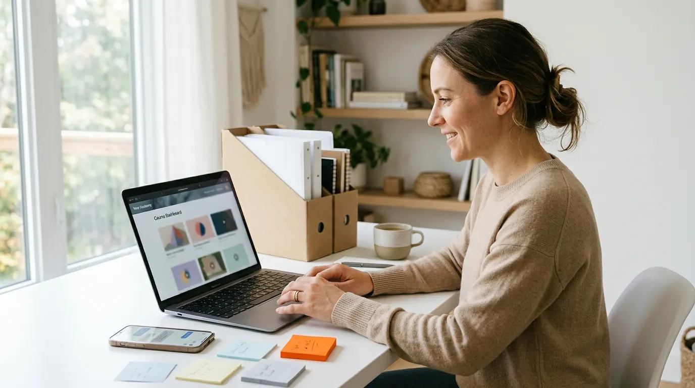A course author moves school materials to a new platform at a desk